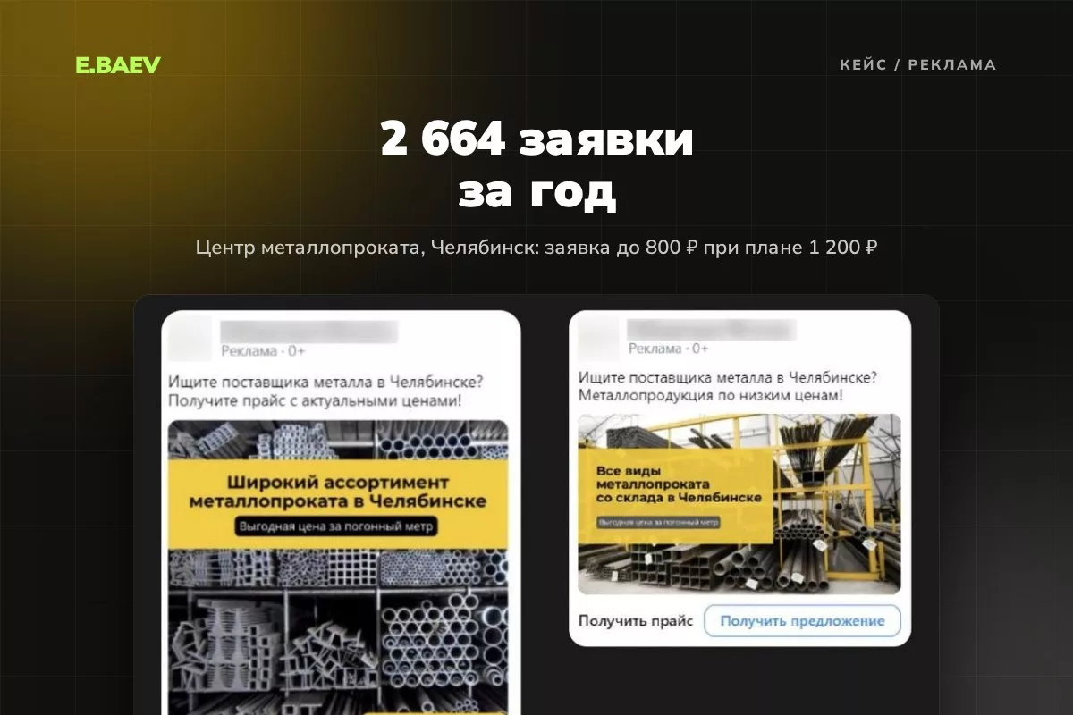 Платная реклама для центра металлопроката в Челябинске
