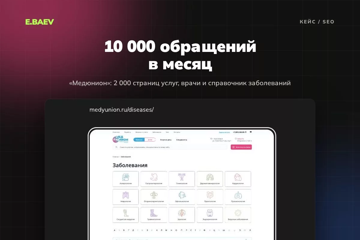 SEO-продвижение медцентра «Медюнион»