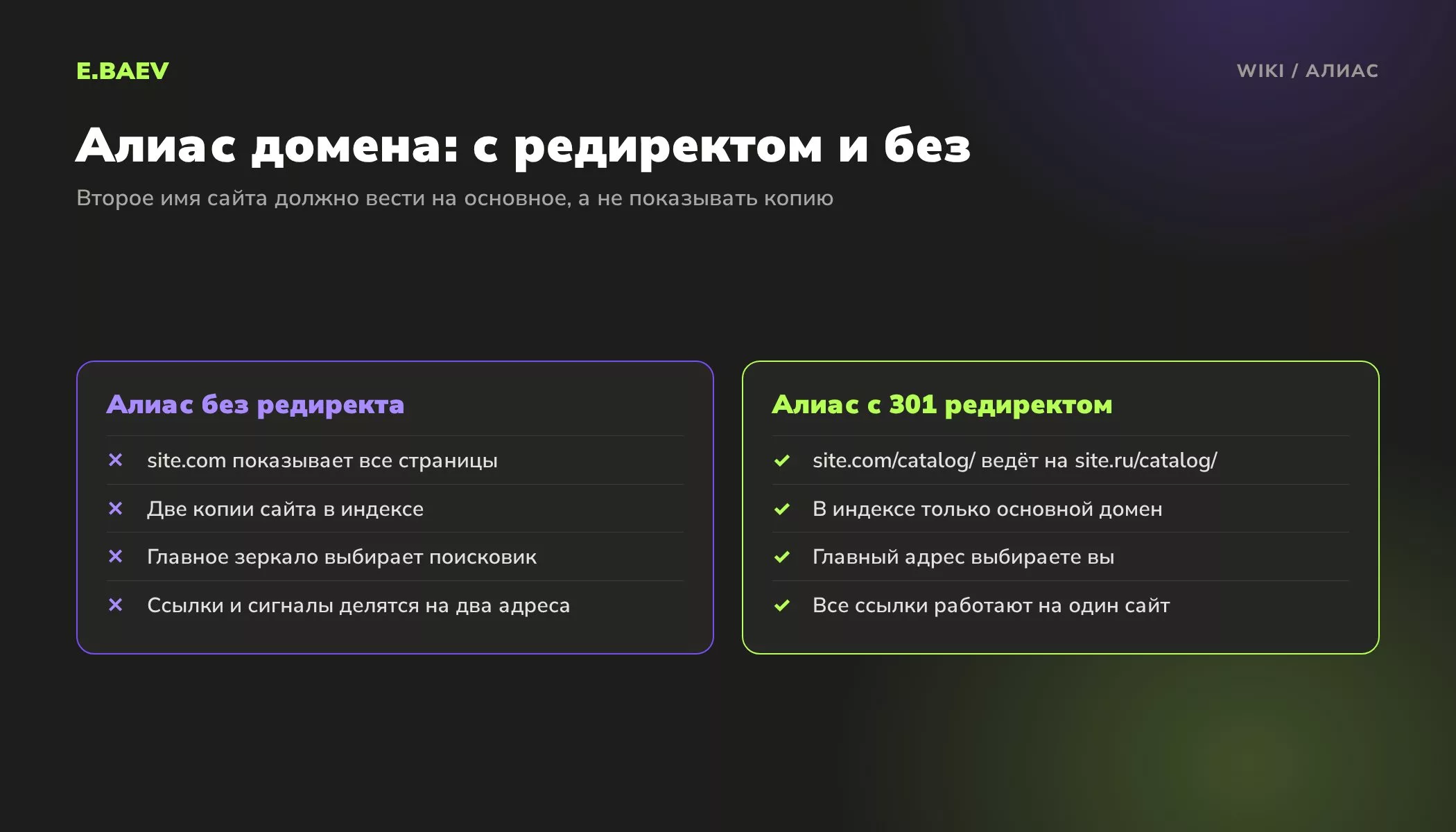 Сравнение алиаса домена без редиректа и с 301 редиректом: дубли и выбор главного зеркала против одного основного домена