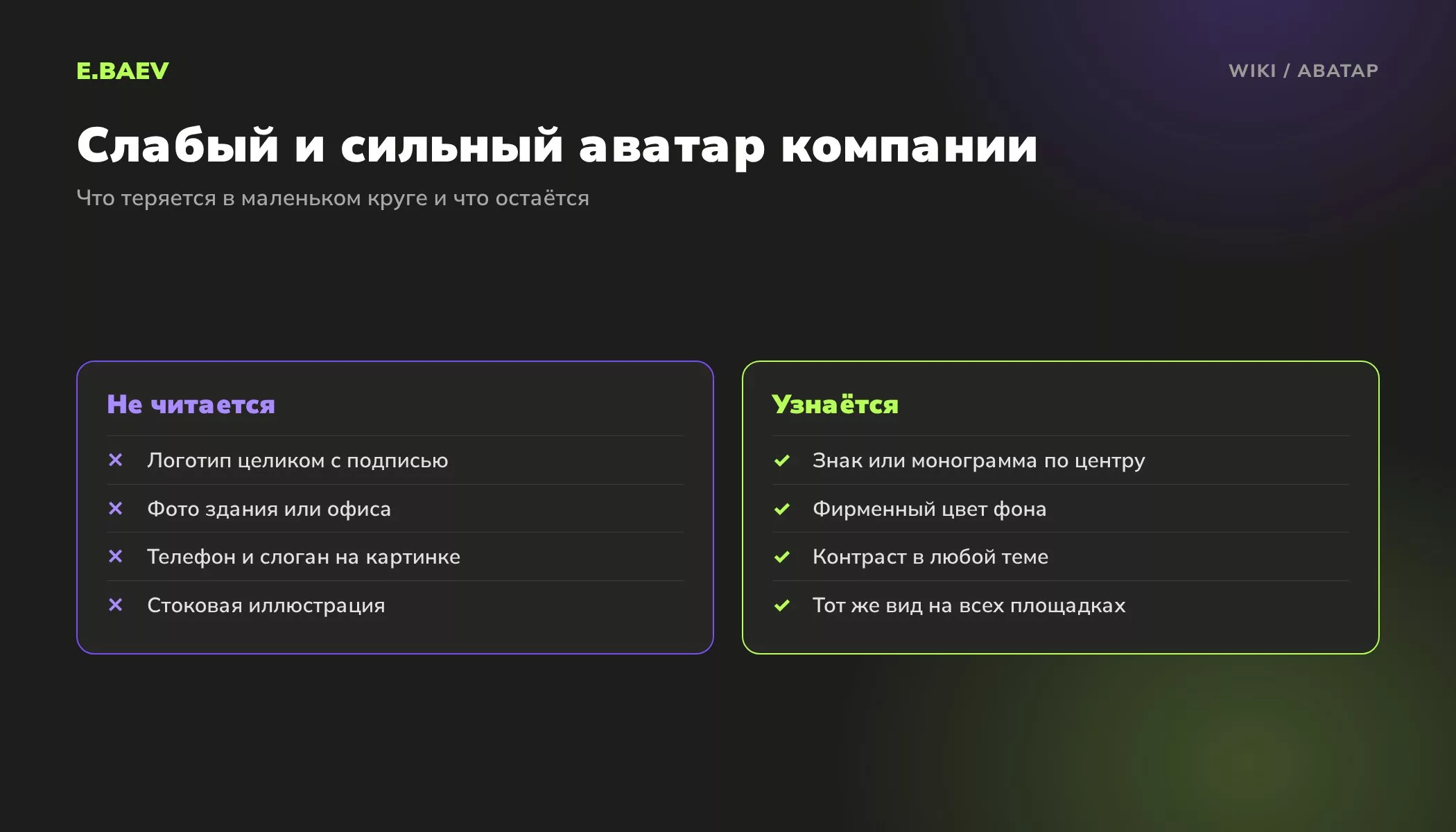 Сравнение слабого и сильного аватара компании в соцсетях: что не читается в маленьком круге и что узнаётся сразу