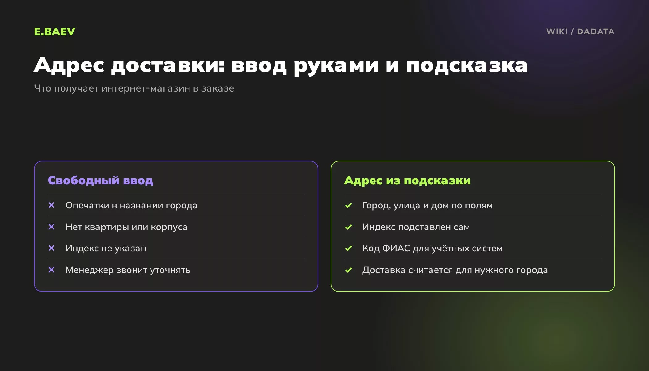 Сравнение адреса доставки, введённого вручную, и адреса из подсказки: опечатки и звонки против разложенного по полям адреса с индексом