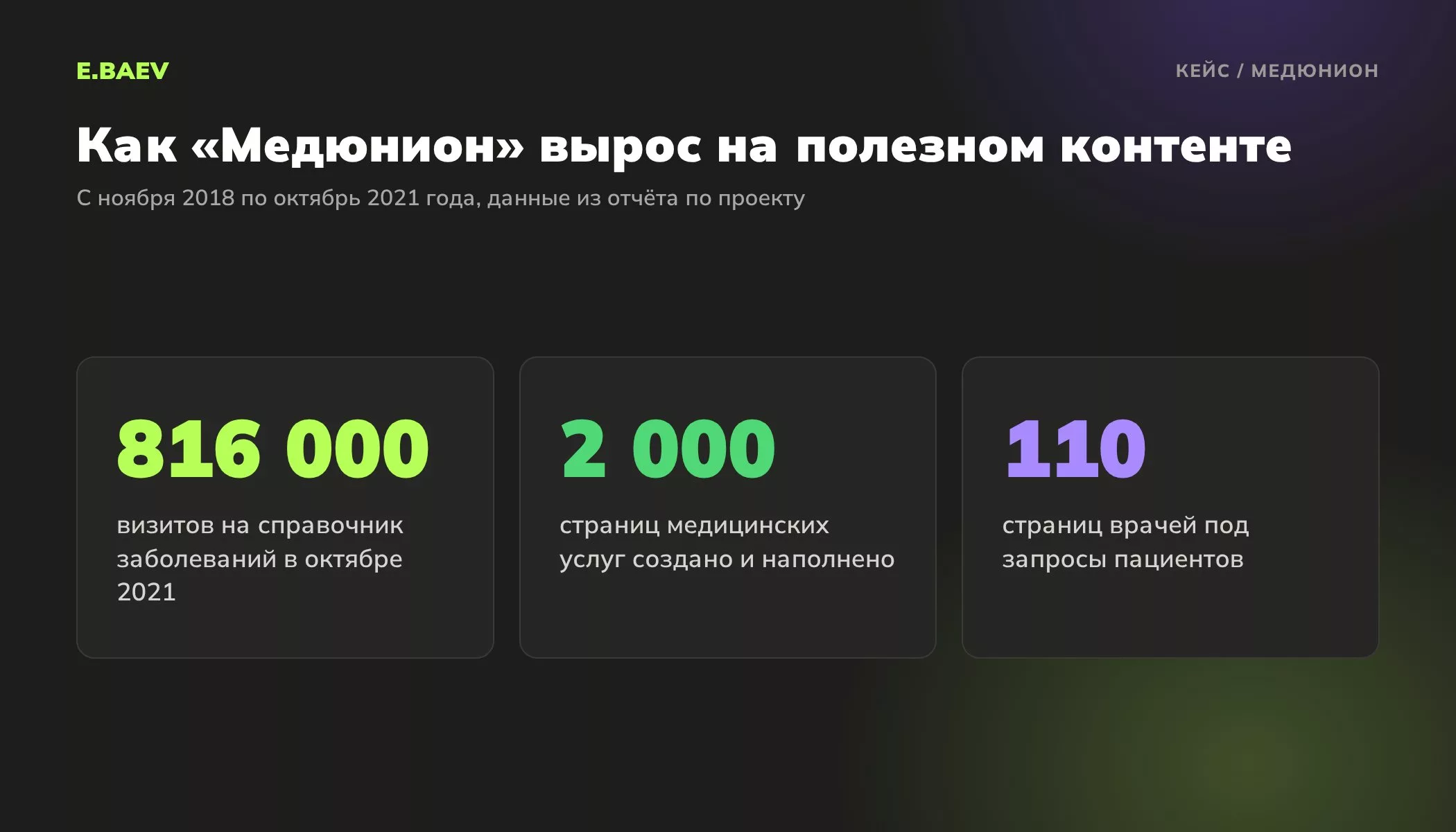 Результаты медцентра Медюнион: 816000 визитов на справочник заболеваний в октябре 2021, 2000 страниц услуг, 110 страниц врачей
