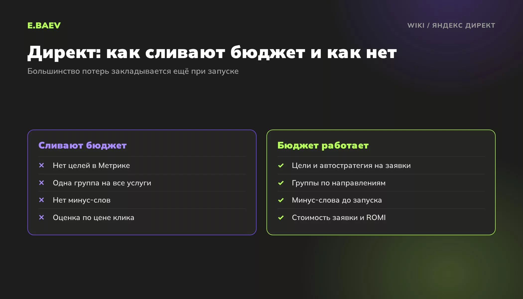 Частые ошибки в Яндекс Директе и правильные решения: цели Метрики, группы по направлениям, минус-слова, оценка по стоимости заявки