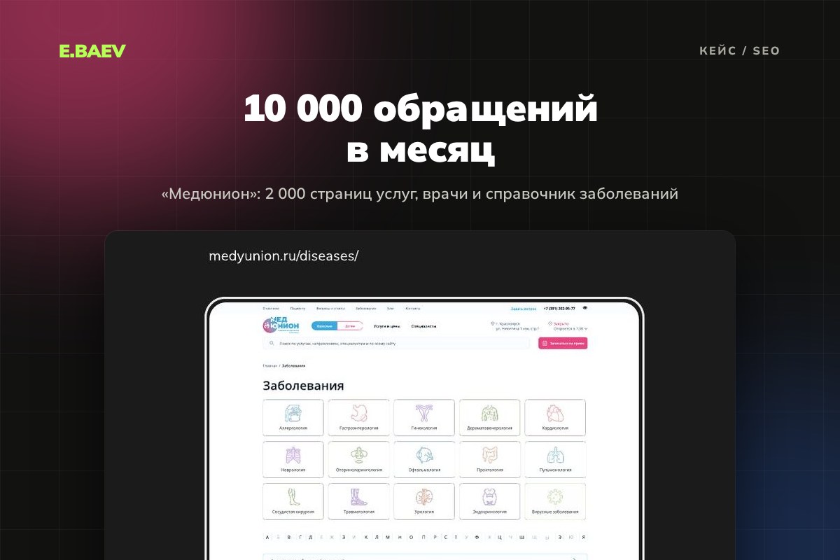 SEO-продвижение медцентра «Медюнион»: 10 000 обращений в месяц из интернета