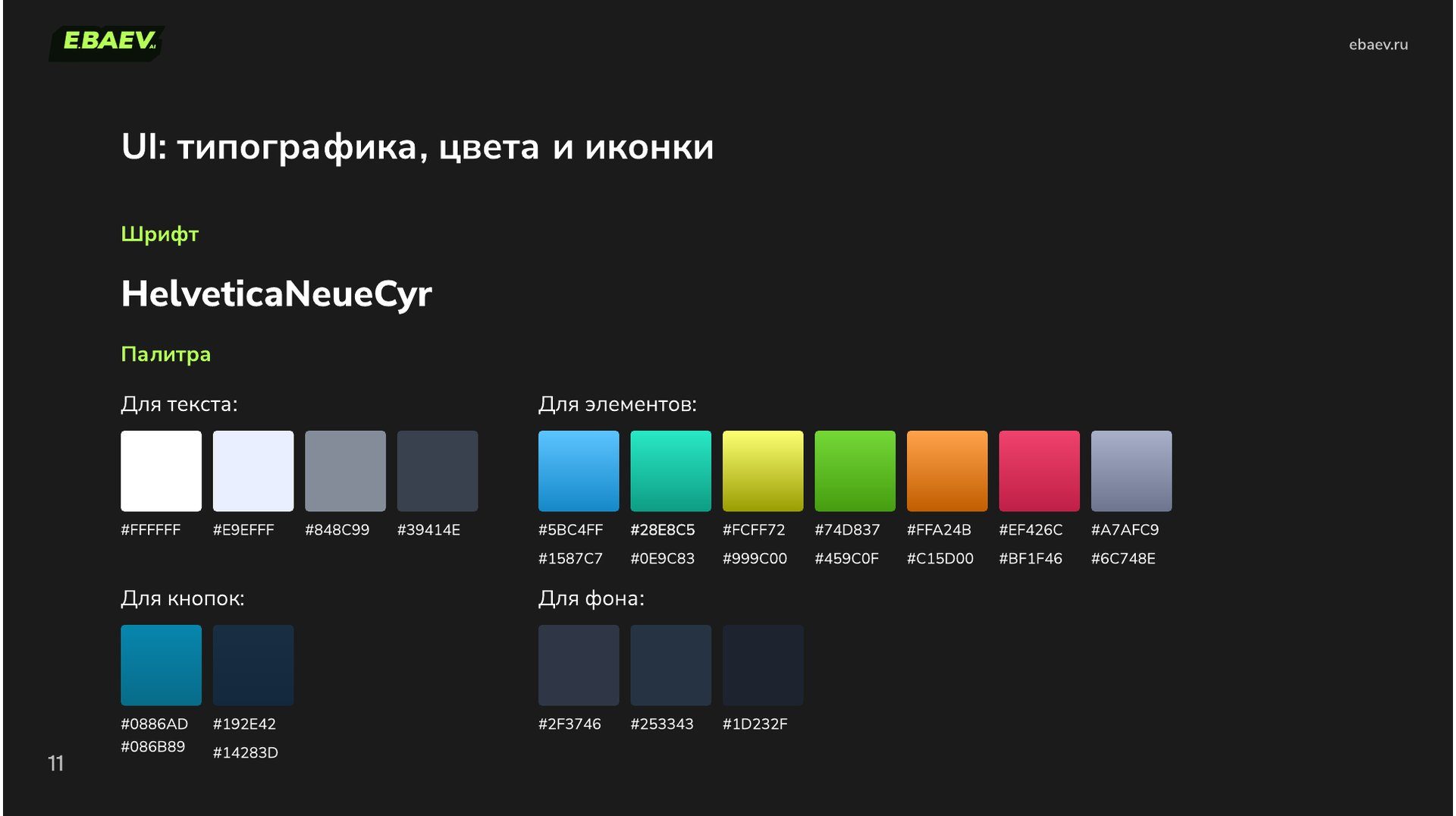 Шрифт HelveticaNeueCyr и палитра личного кабинета Jet: цвета для текста, элементов, кнопок и фона
