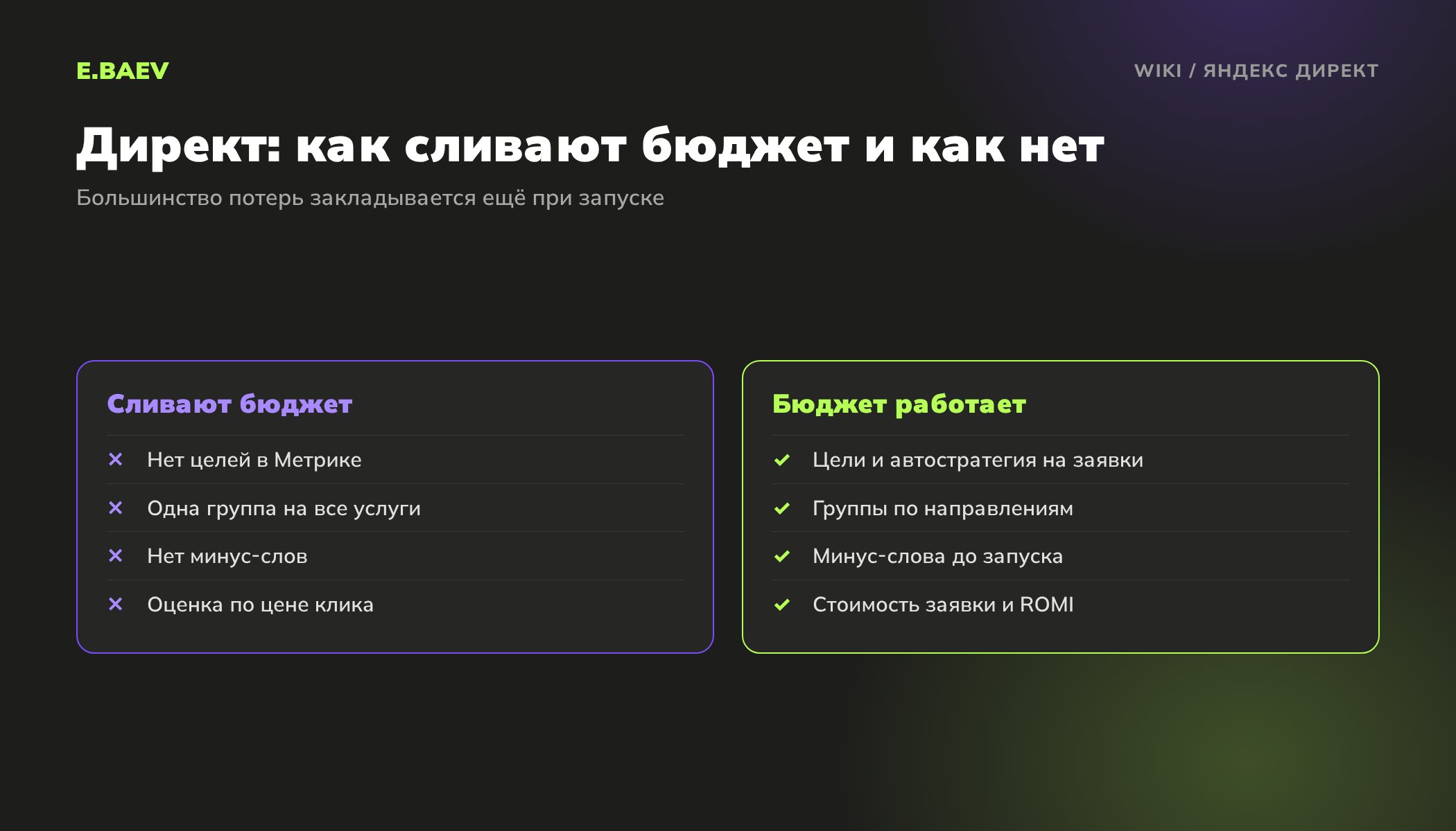 Частые ошибки в Яндекс Директе и правильные решения: цели Метрики, группы по направлениям, минус-слова, оценка по стоимости заявки